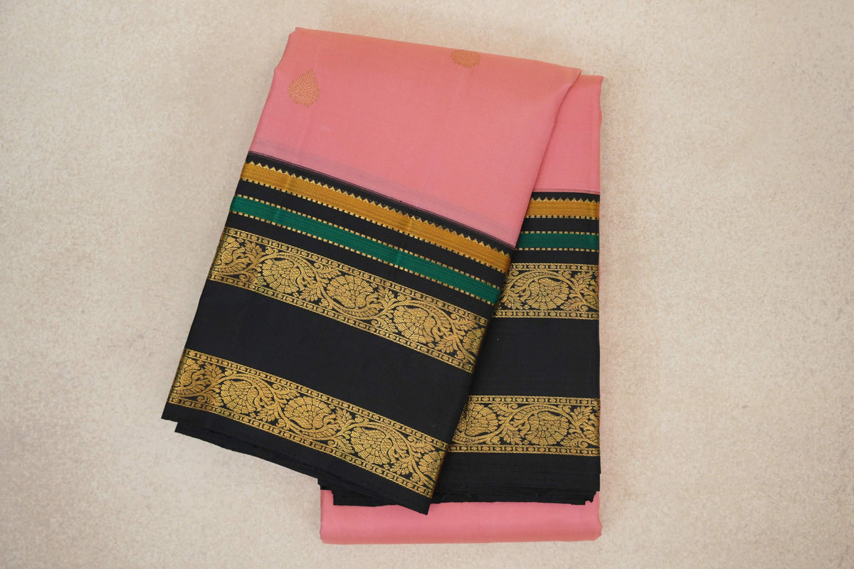 folded Pastel Pink Vintage Kanjivaram Silk Saree 
