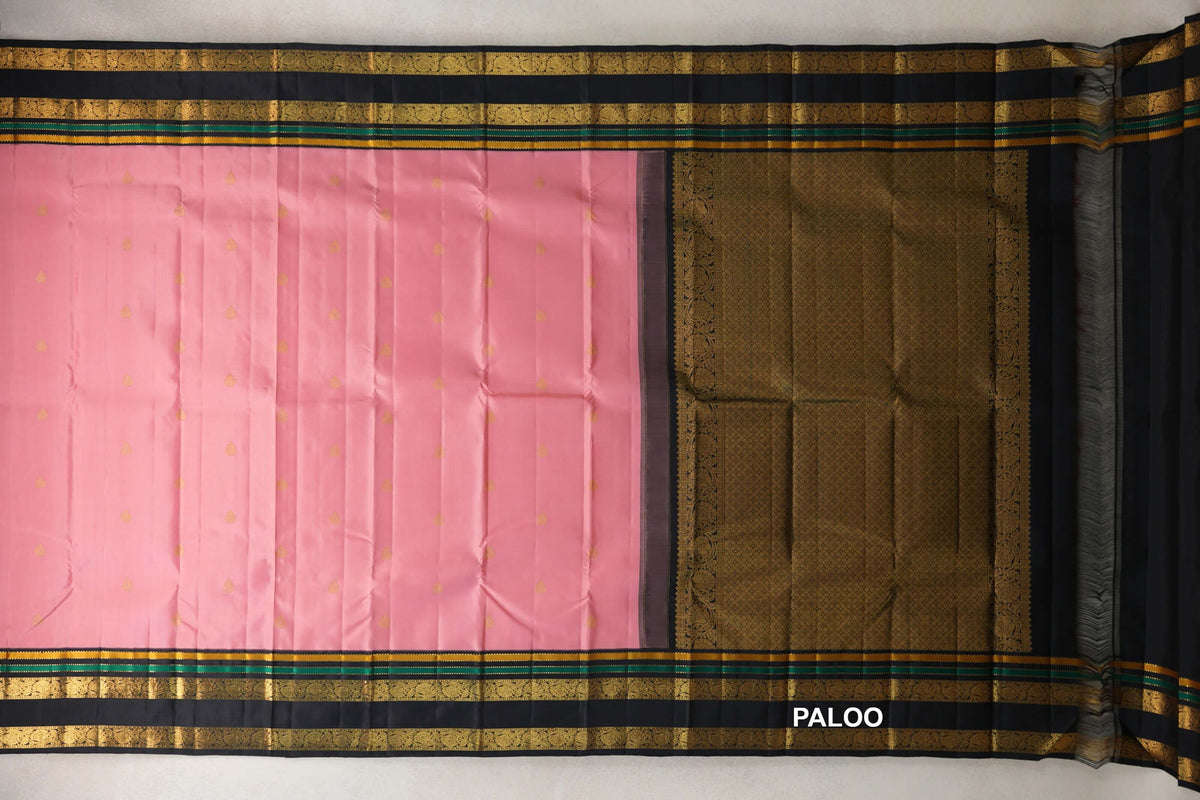 Pastel Pink Vintage Kanjivaram Silk Saree paloo
