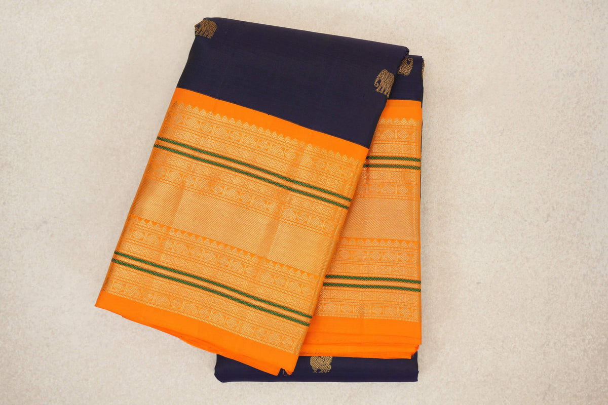 folded Deep Navy Blue Vintage Kanjivaram Silk Saree