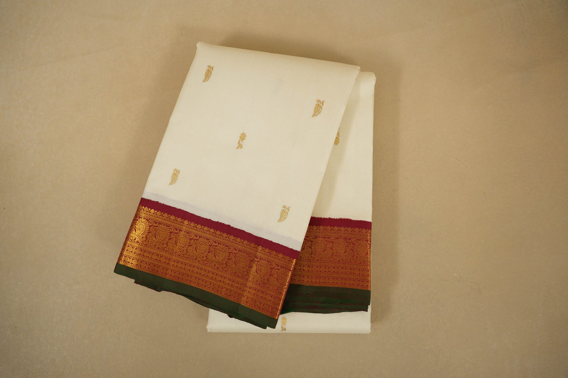 White with Maroon Borders Vintage Kanjivaram Silk Saree