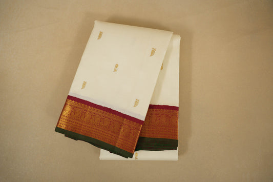 White with Maroon Borders Vintage Kanjivaram Silk Saree