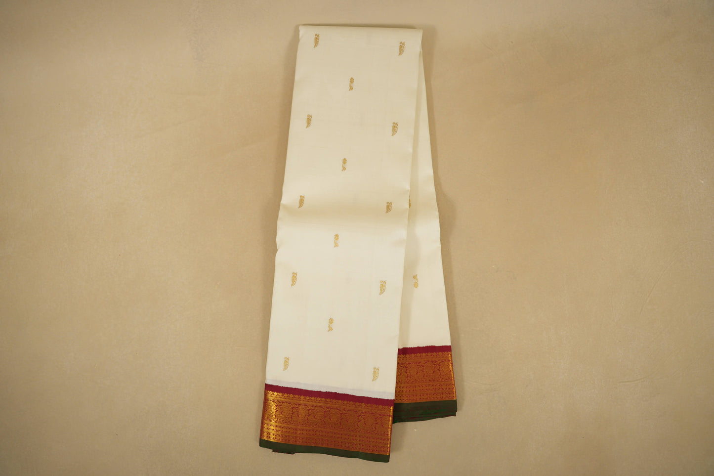 Online White with Maroon Borders Vintage Kanjivaram Silk Saree