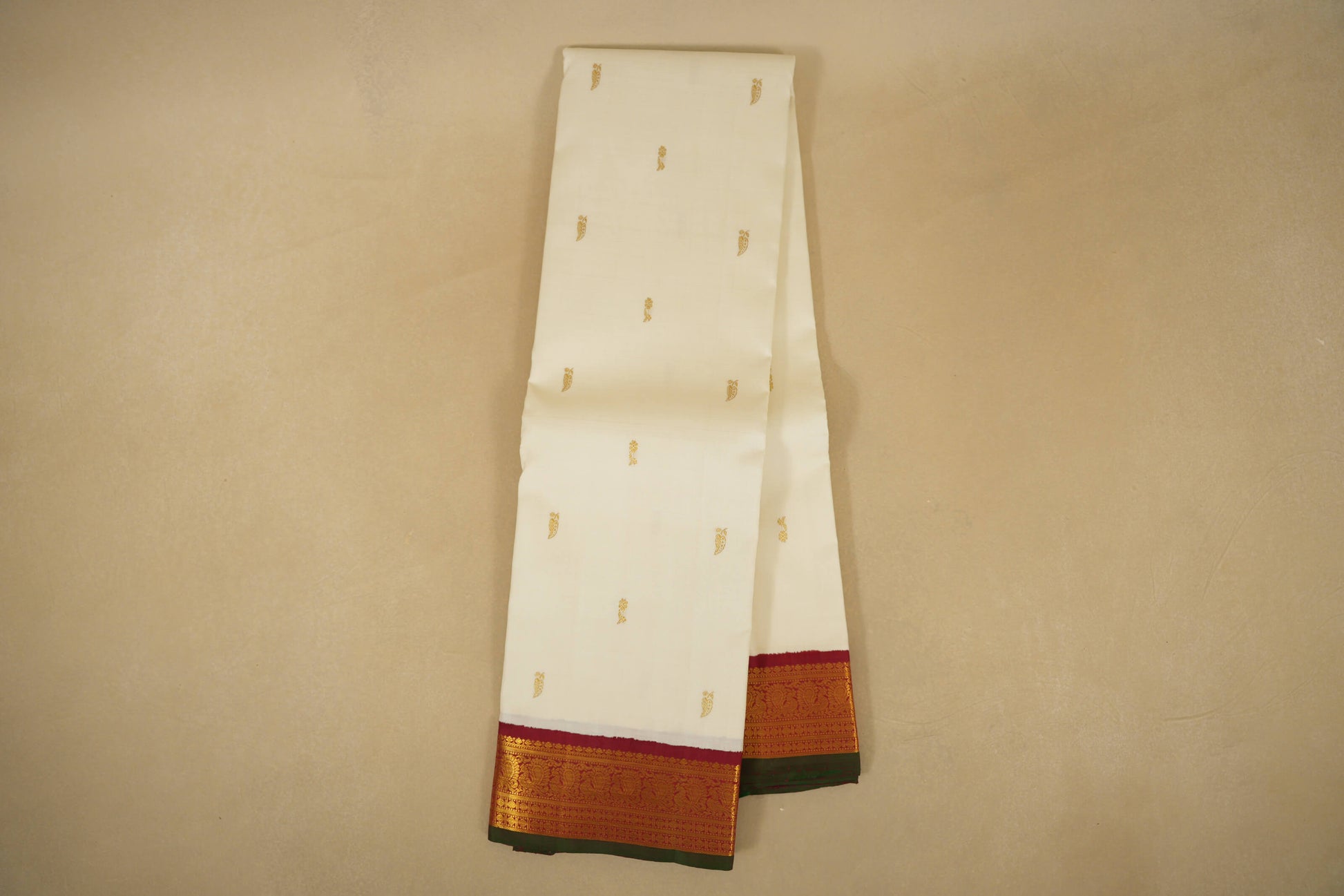 Online White with Maroon Borders Vintage Kanjivaram Silk Saree