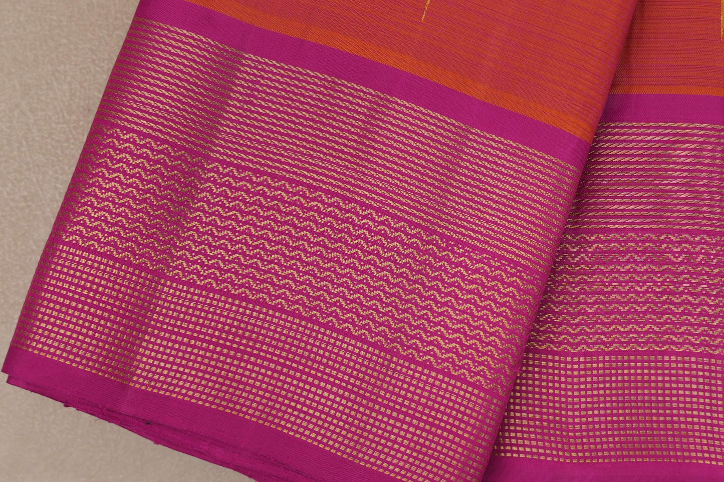 Dual Tone Orangish Pink and Pink Vintage Kanjivaram Silk Saree by Shreenivas Silks PSSR019384