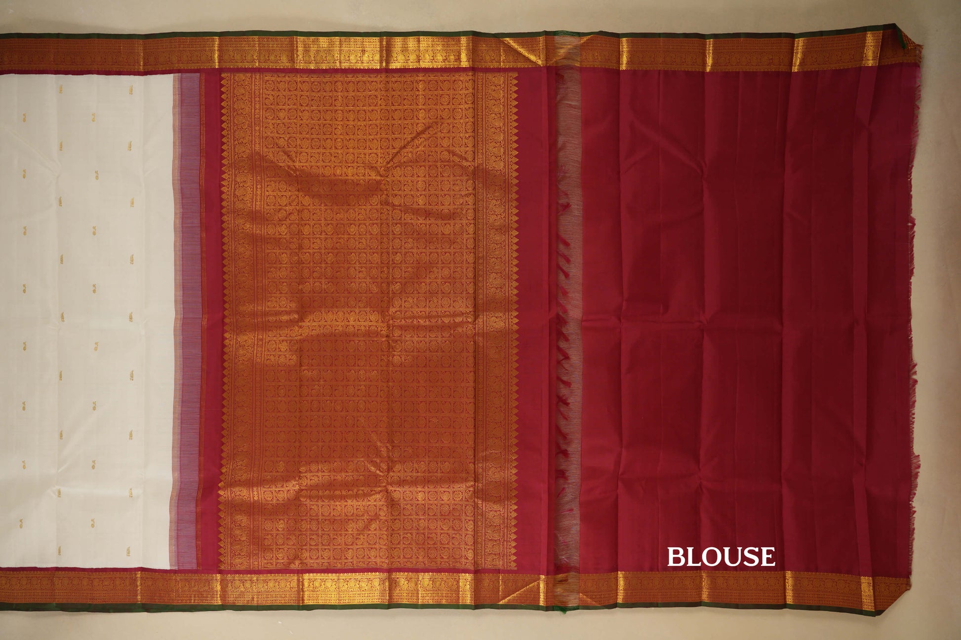 White with Maroon Borders Vintage Kanjivaram Silk Saree blouse