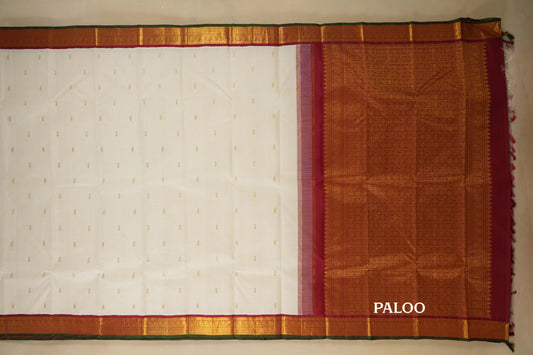 White with Maroon Borders Vintage Kanjivaram Silk Saree paloo