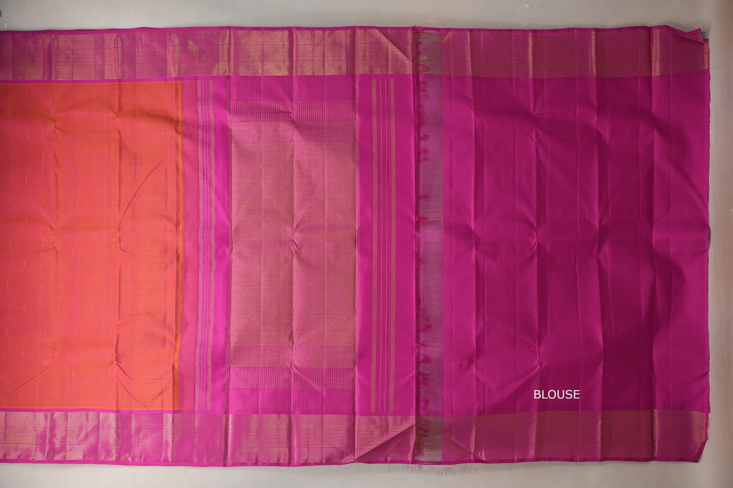 Dual Tone Orangish Pink and Pink Vintage Kanjivaram Silk Saree by Shreenivas Silks PSSR019384