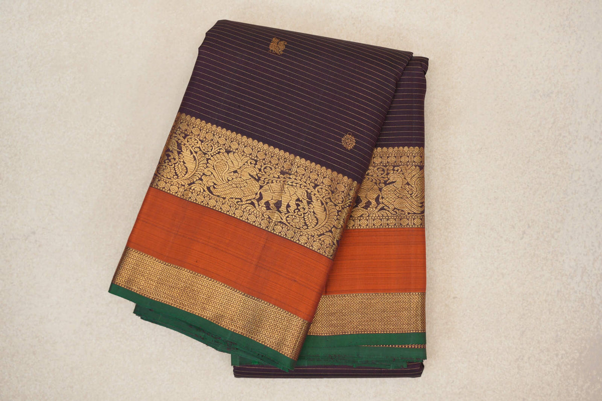 folded Deep Plum Vintage Kanjivaram Silk Saree