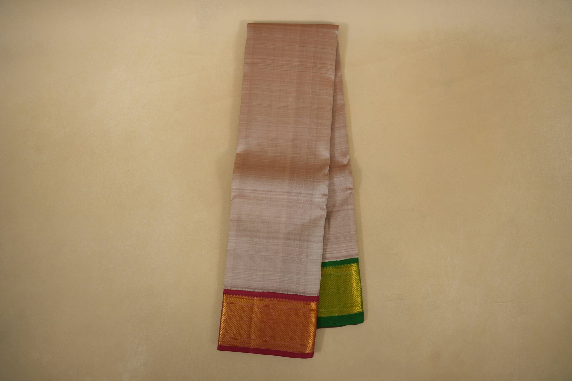 Online Beige with Maroon/Green Borders Vintage Kanjivaram Silk Saree