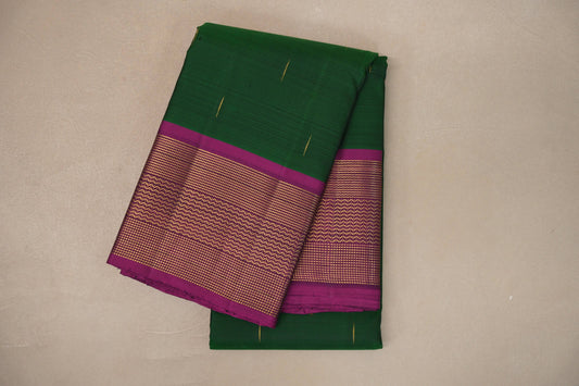 Deep green with Deep Magenta border Vintage Kanjivaram Silk Saree by Shreenivas Silks PSSR019385