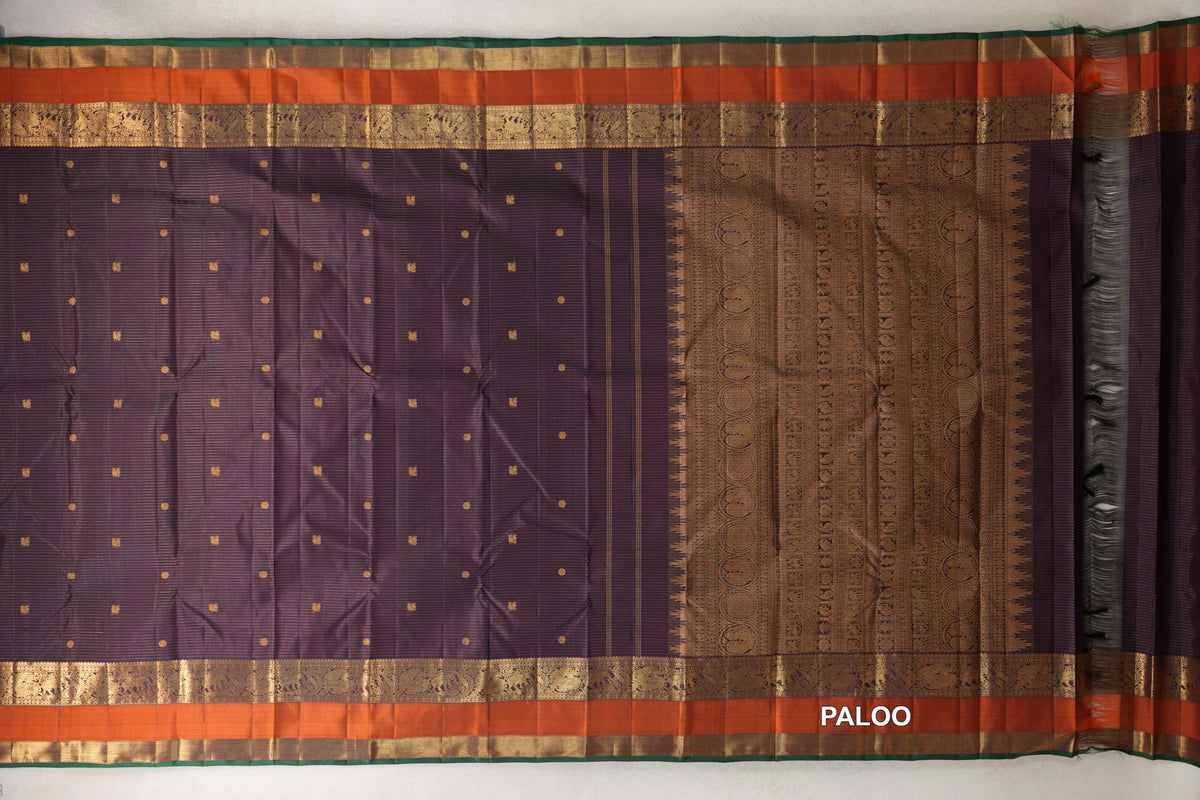 Deep Plum Vintage Kanjivaram Silk Saree paloo