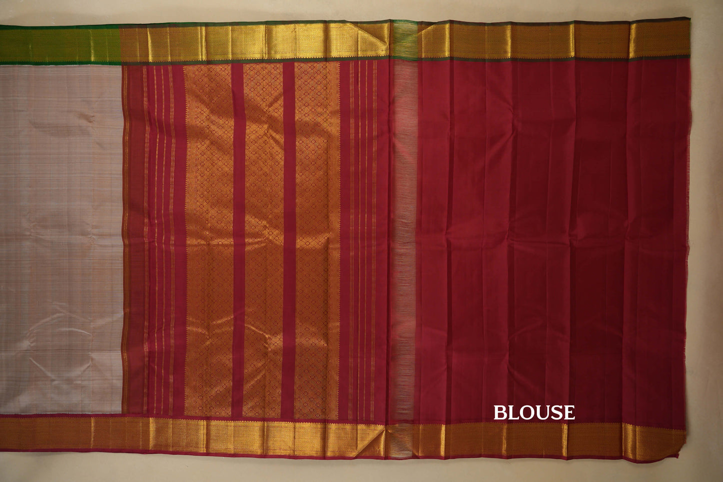 Beige with Maroon/Green Borders Vintage Kanjivaram Silk Saree blouse