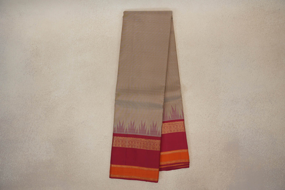 Dark Beige Temple Borders Borders Vintage Kanjivaram Silk Saree online