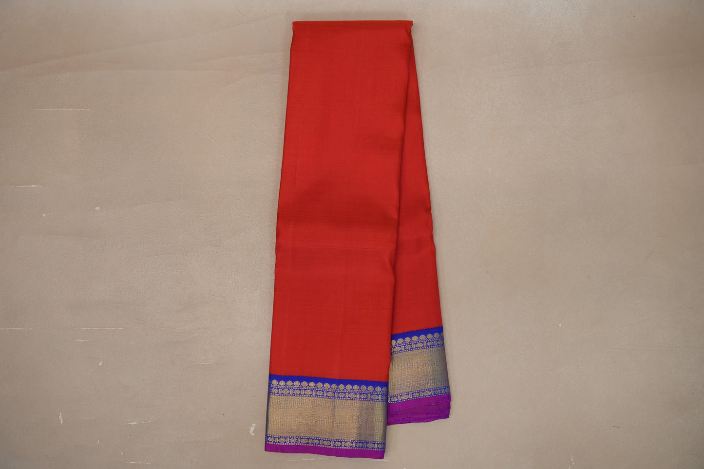 Bright orangish red with Royal Blue border Vintage Kanjivaram Silk Saree by Shreenivas Silks PSSR019386