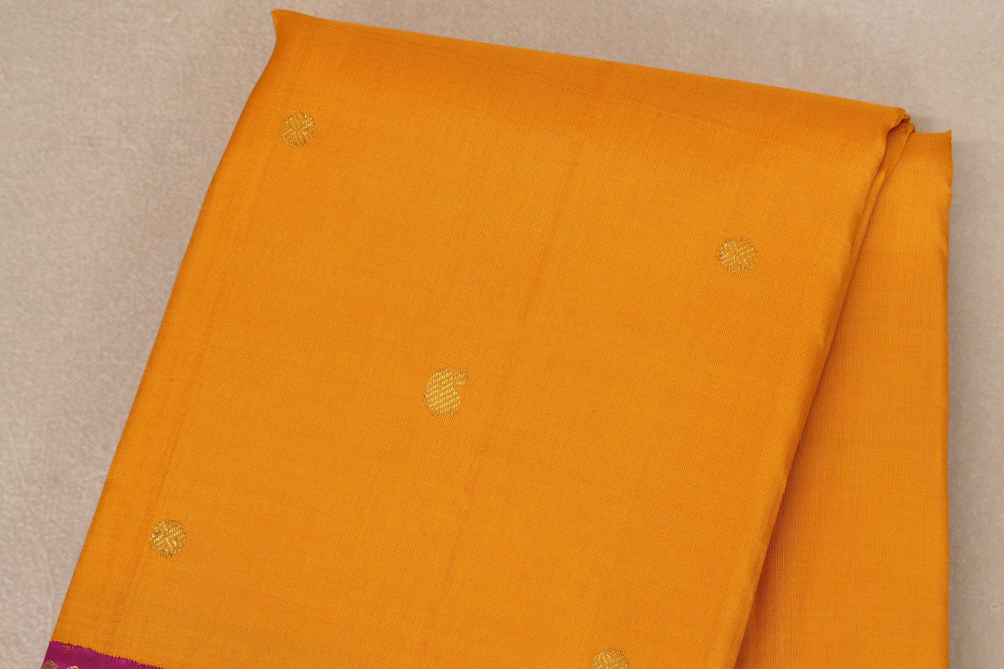 Mango yellow with Deep pink with green selvedge border Vintage Kanjivaram Silk Saree by Shreenivas Silks PSSR019387
