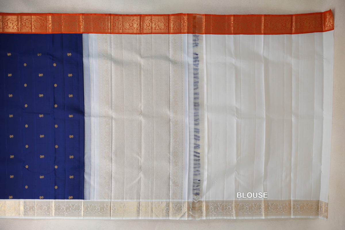 Deep Royal Blue Vintage Kanjivaram Silk Saree blouse
