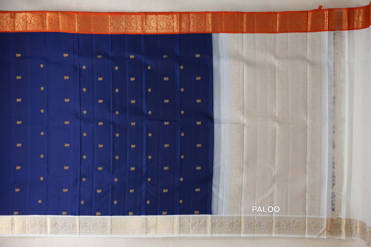 Deep Royal Blue Vintage Kanjivaram Silk Saree  paloo