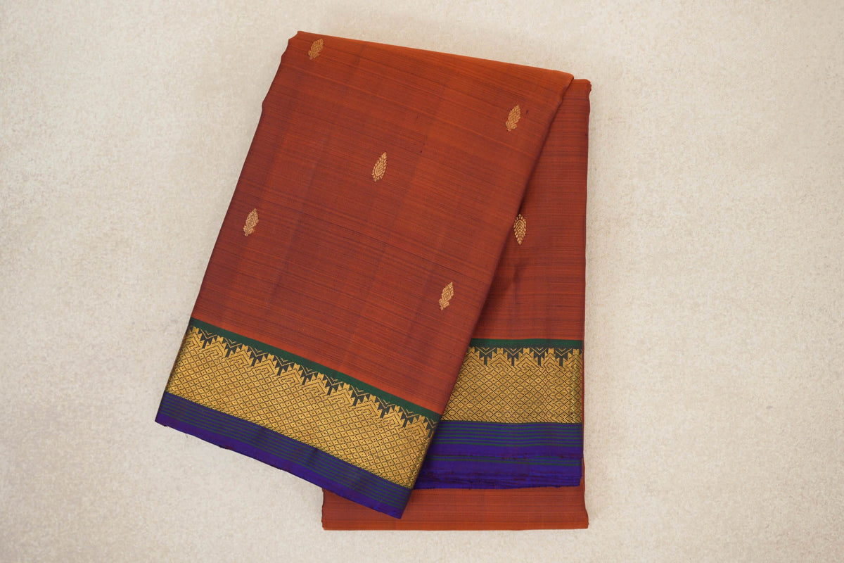 folded Rust Vintage Kanjivaram Silk Saree 