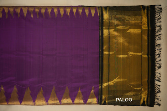 Magenta with Tissue Temple Borders Vintage Kanjivaram Silk Saree paloo