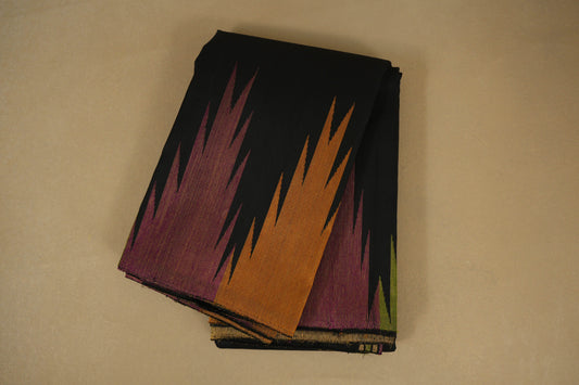 Black with Multi Color Temple Borders Vintage Kanjivaram Silk Saree