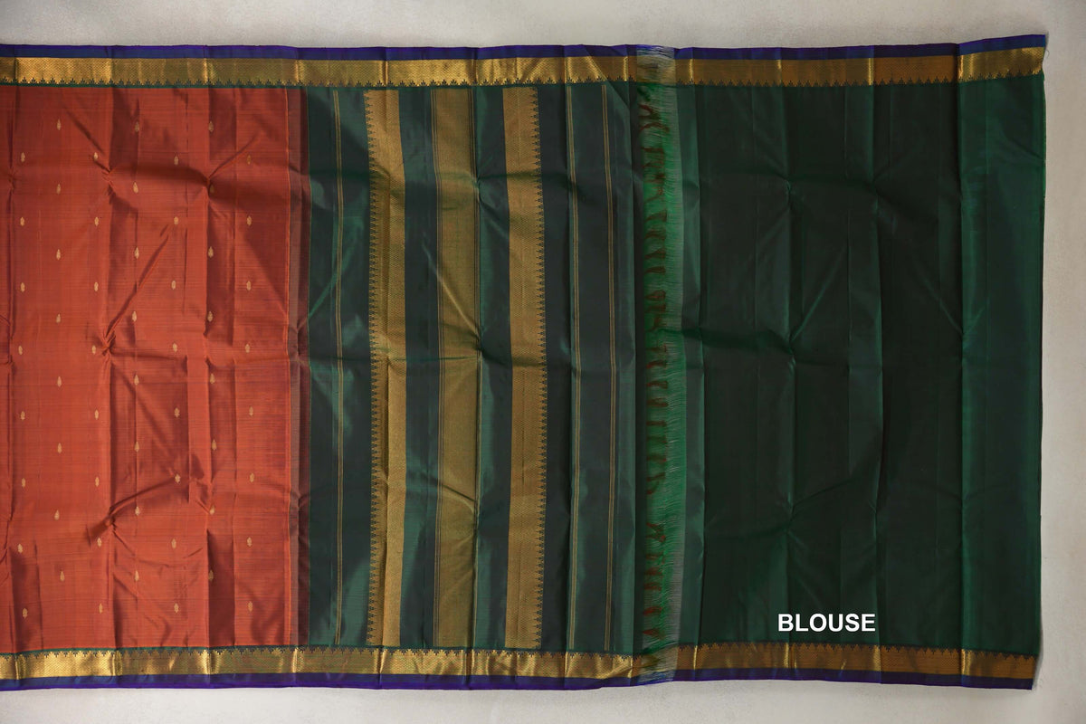 Rust Vintage Kanjivaram Silk Saree  blouse