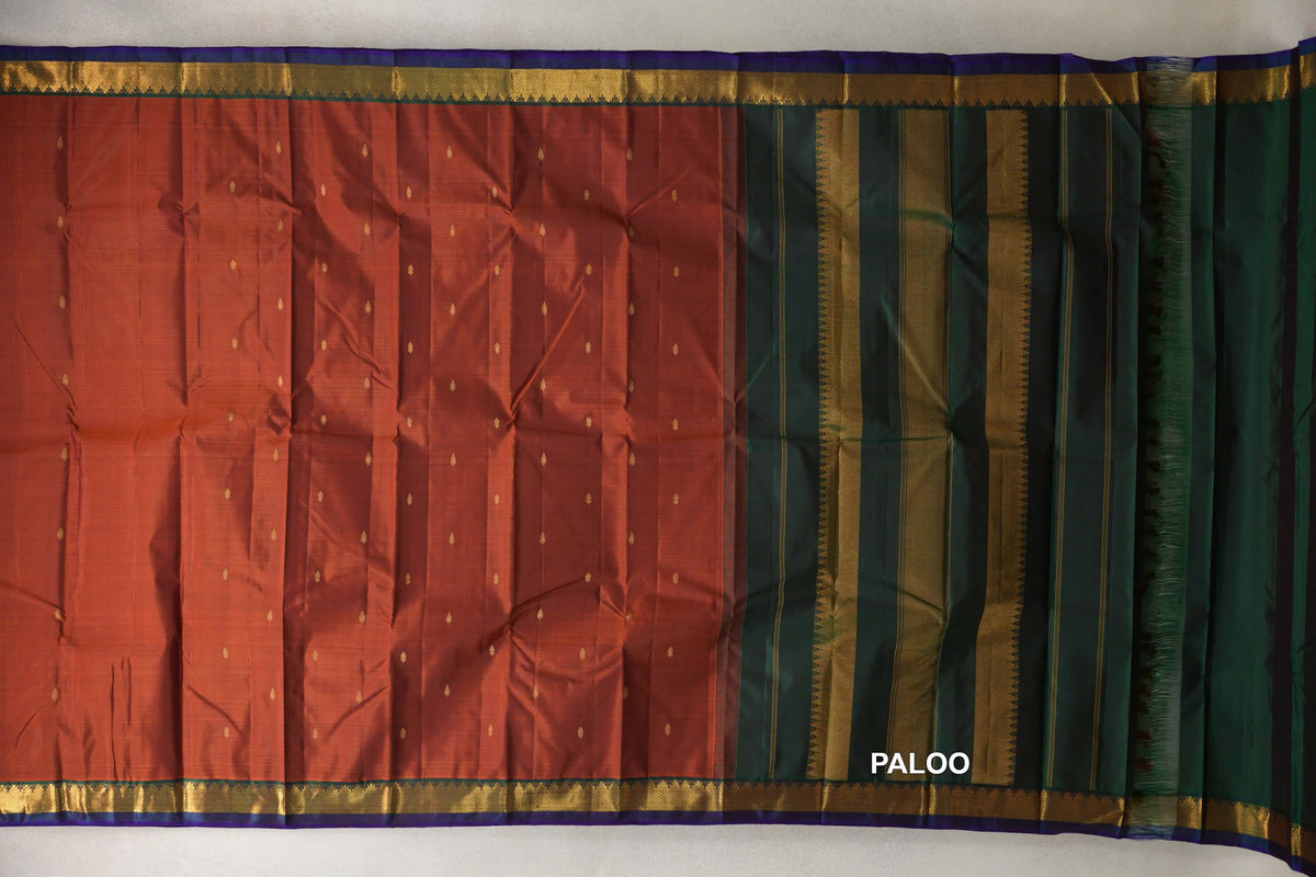 Rust Vintage Kanjivaram Silk Saree  paloo
