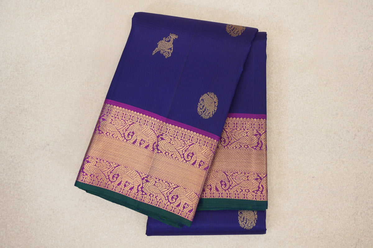 folded Deep Royal Blue Vintage Kanjivaram Silk Saree 