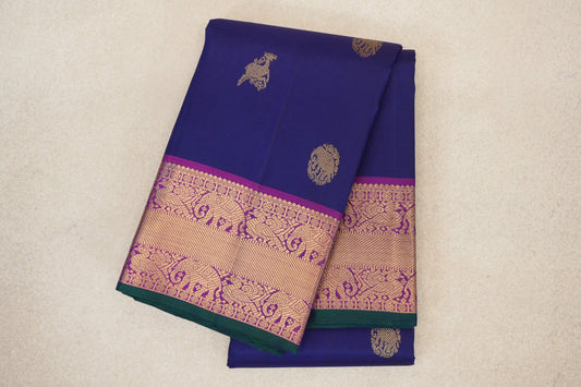 folded Deep Royal Blue Vintage Kanjivaram Silk Saree 