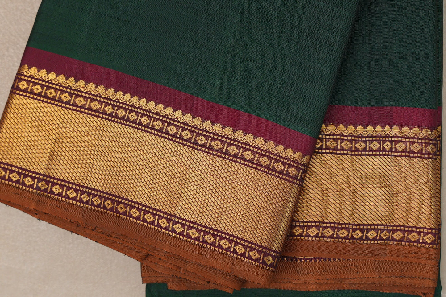 Bottle green with Deep maroon borders Vintage Kanjivaram Silk Saree by Shreenivas Silks PSSR019389