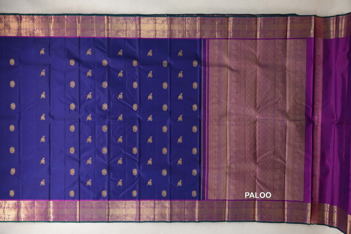 Deep Royal Blue Vintage Kanjivaram Silk Saree paloo