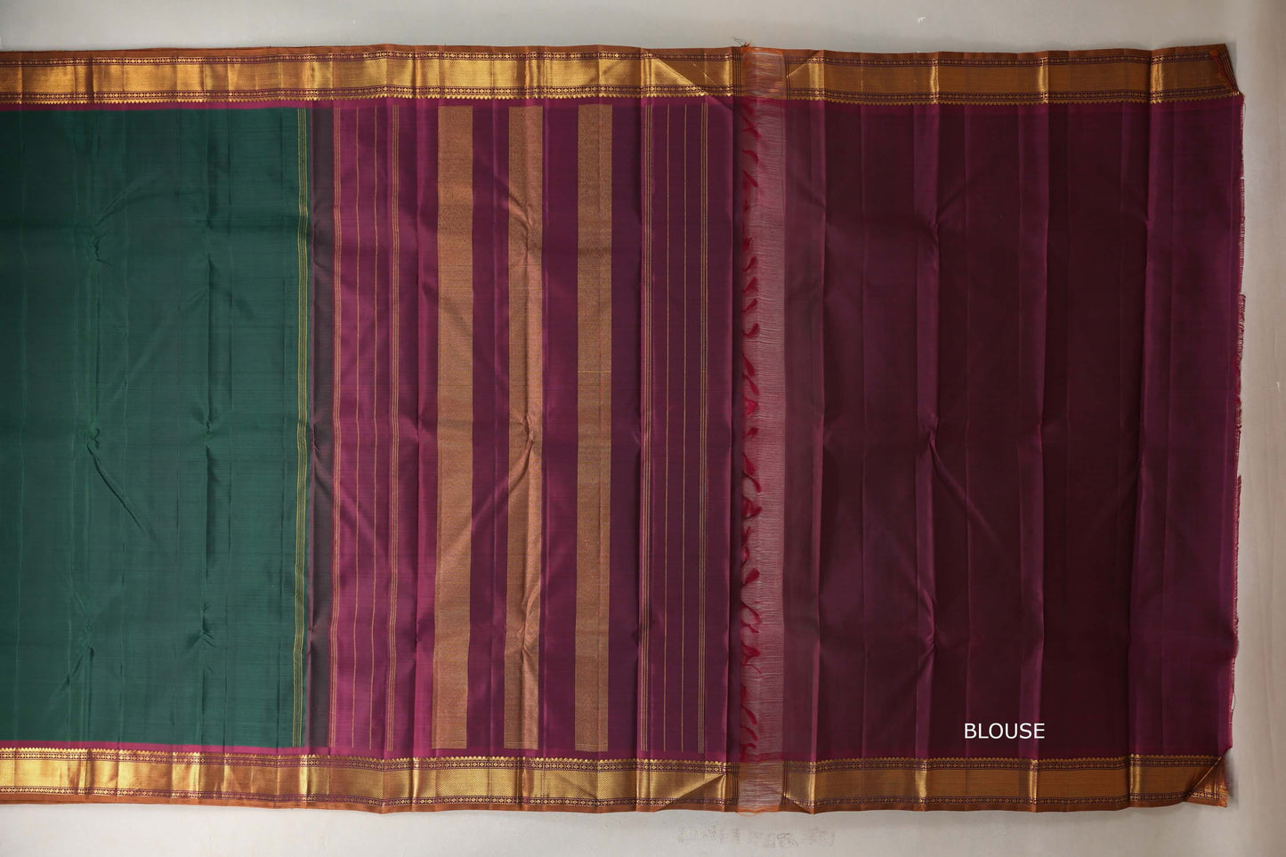 Bottle green with Deep maroon borders Vintage Kanjivaram Silk Saree by Shreenivas Silks PSSR019389
