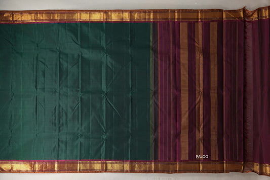 Bottle green with Deep maroon borders Vintage Kanjivaram Silk Saree by Shreenivas Silks PSSR019389