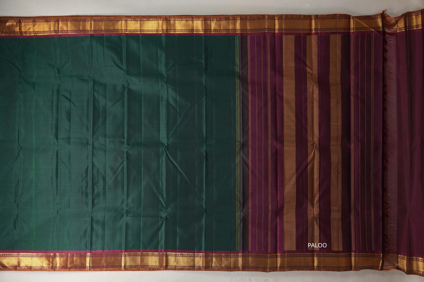 Bottle green with Deep maroon borders Vintage Kanjivaram Silk Saree by Shreenivas Silks PSSR019389
