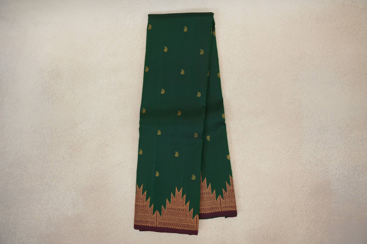 Deep Bottle Green Temple Borders Vintage Kanjivaram Silk Saree online