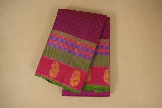 Magenta with Multi Color Borders Vintage Kanjivaram Silk Saree
