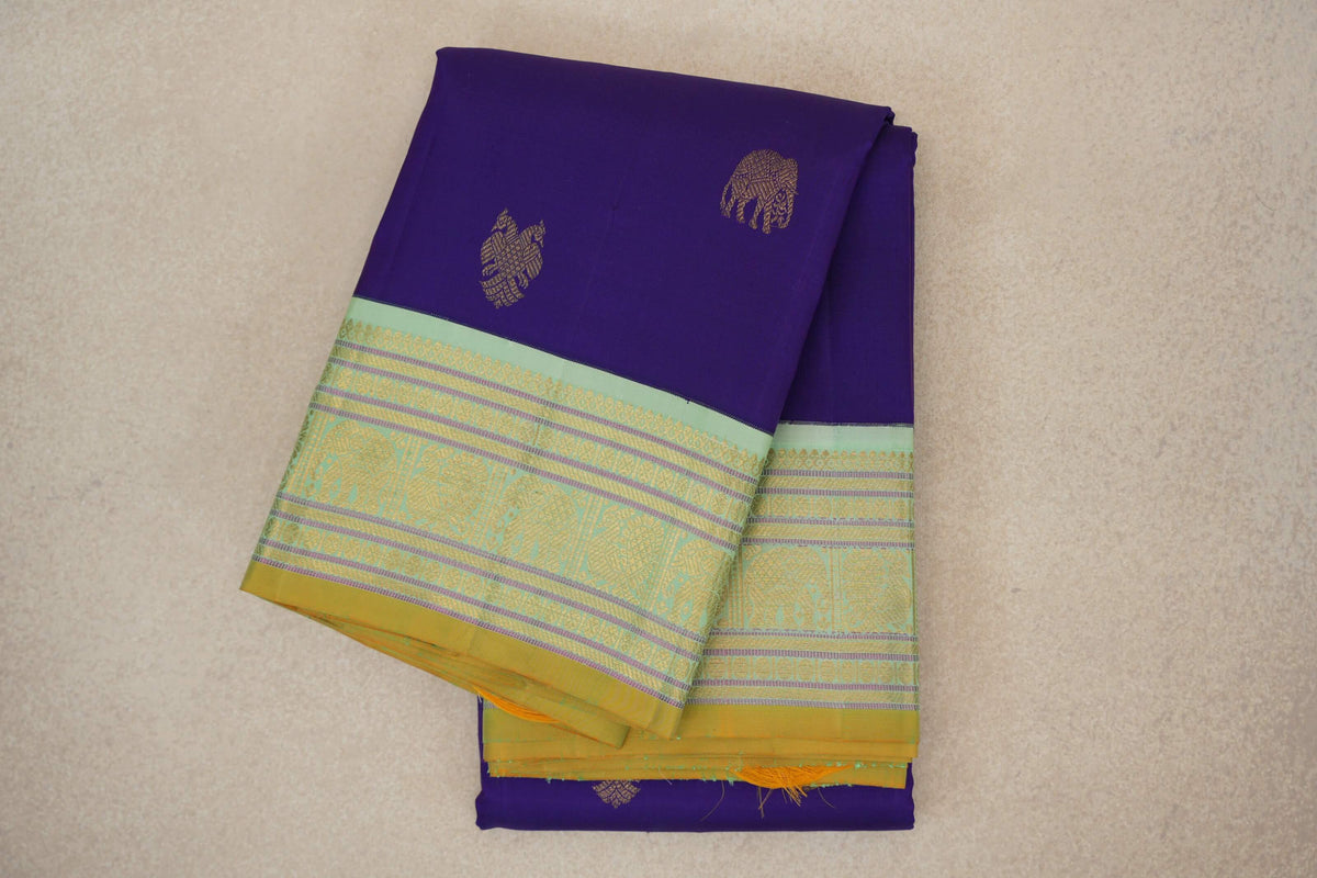 folded Deep Violet Purple vintage Kanjivaram Silk Saree