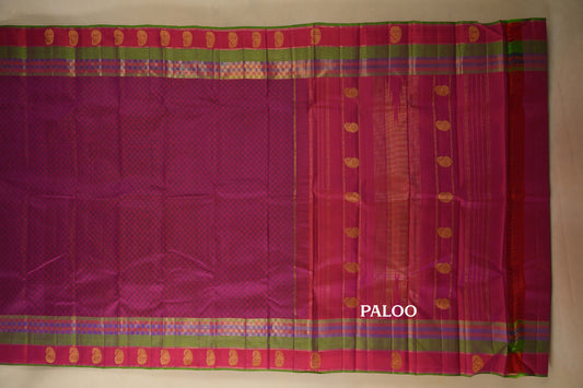 Magenta with Multi Color Borders Vintage Kanjivaram Silk Saree paloo