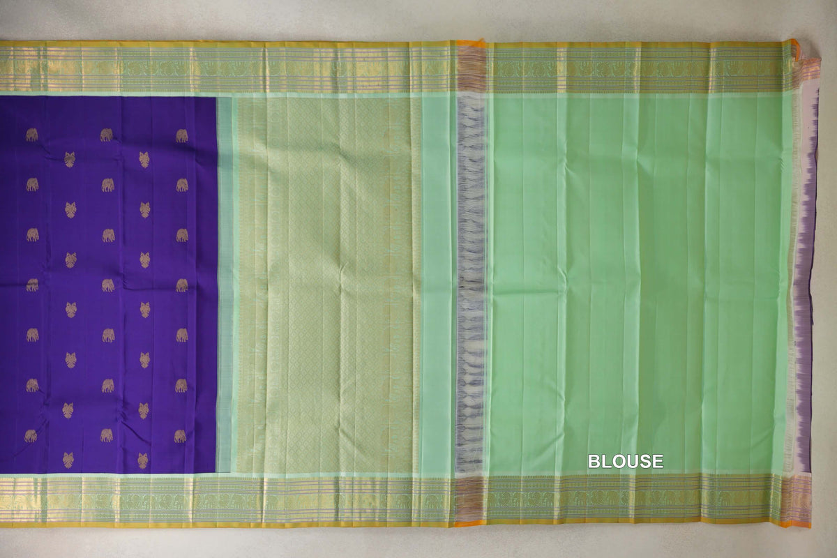  Deep Violet Purple vintage Kanjivaram Silk Saree blouse