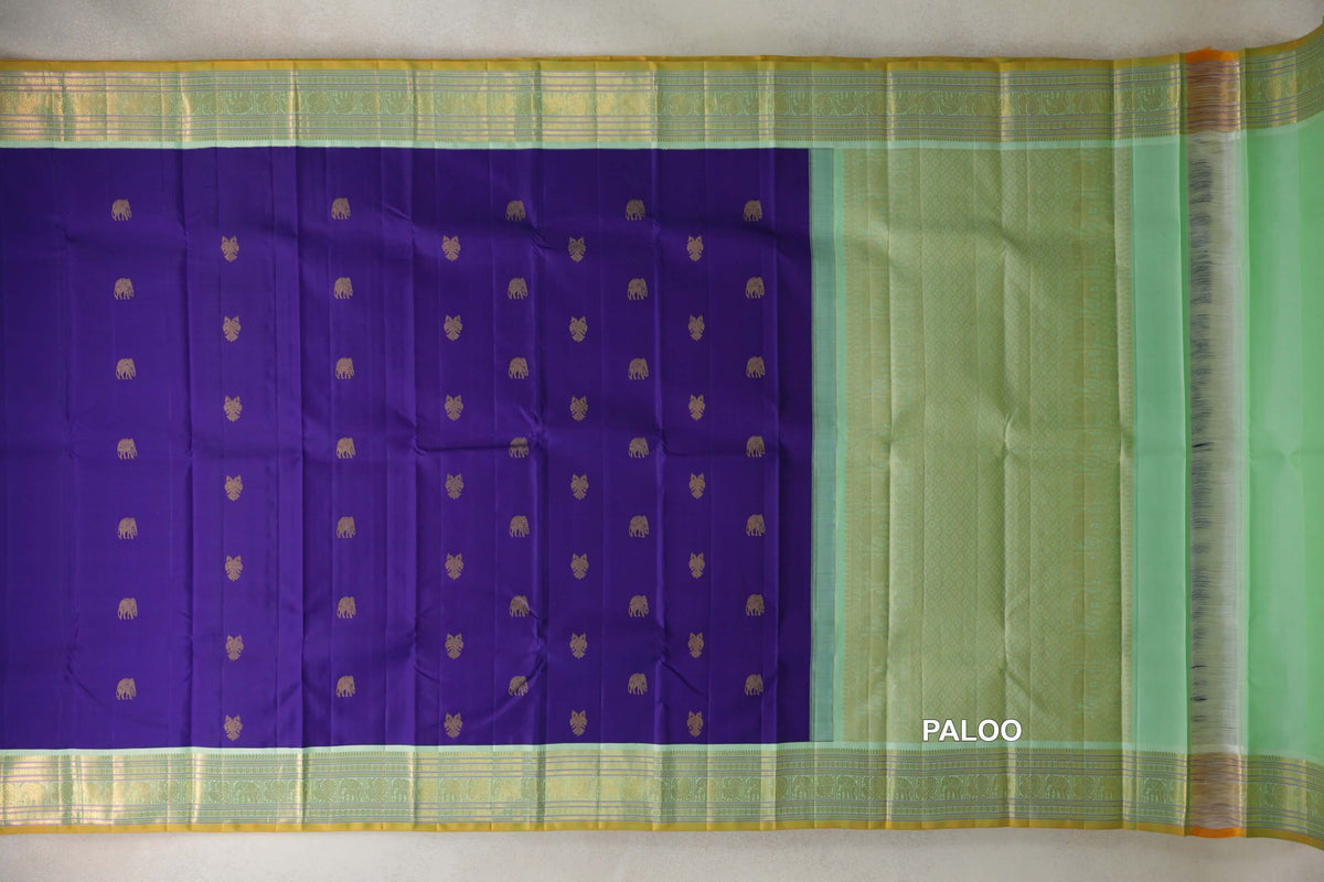  Deep Violet Purple vintage Kanjivaram Silk Saree paloo