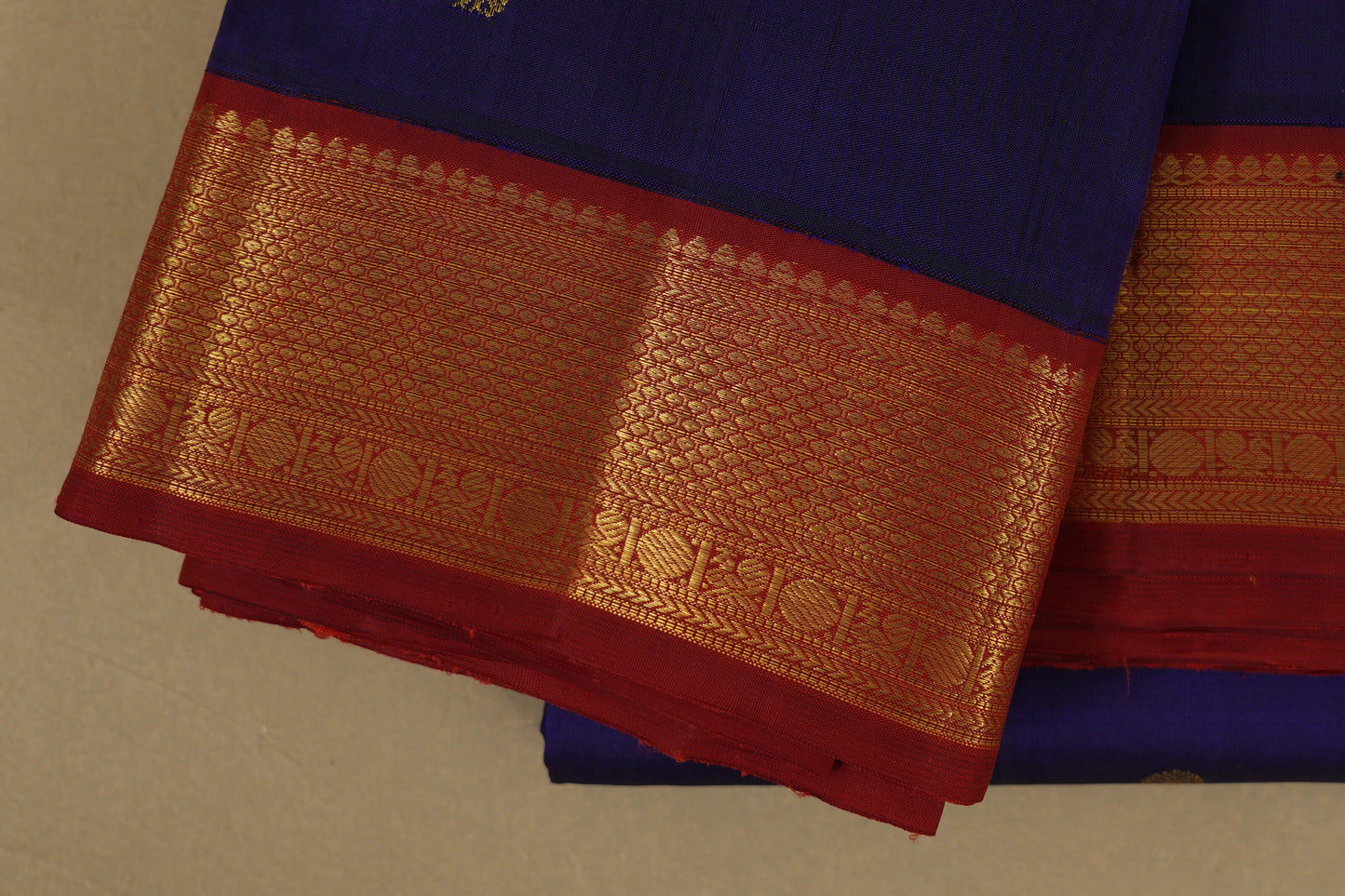 Ink Blue with Rust Vintage Kanjivaram Silk Saree borders