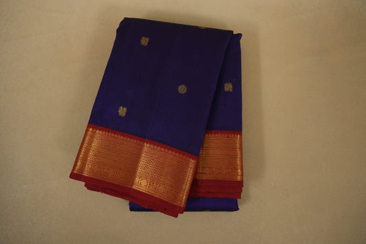 Ink Blue with Rust Borders Vintage Kanjivaram Silk Saree