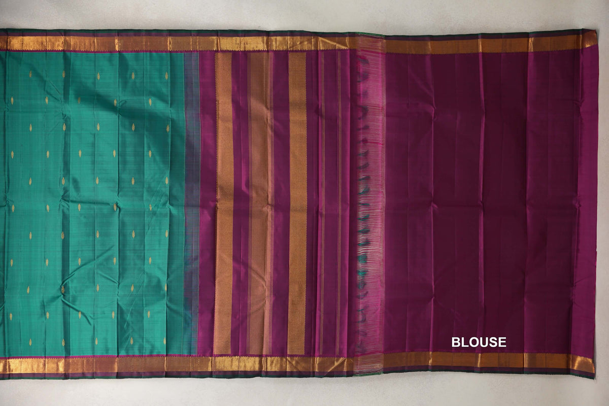 Teal Green Vintage Kanjivaram Silk Saree blouse
