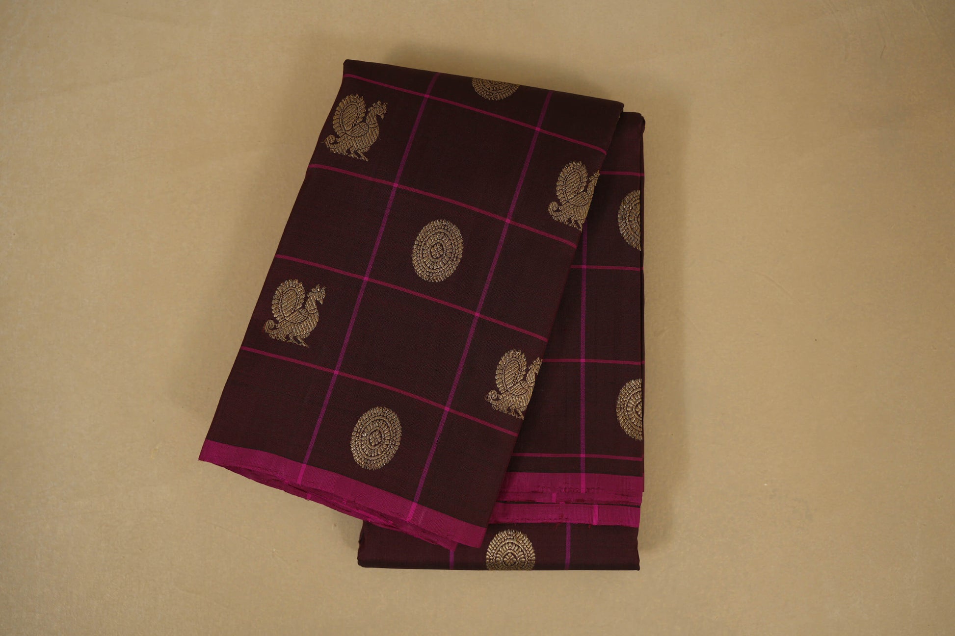 Coffee Brown Checks with Borderless Vintage Kanjivaram Silk Saree