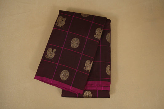 Coffee Brown Checks with Borderless Vintage Kanjivaram Silk Saree