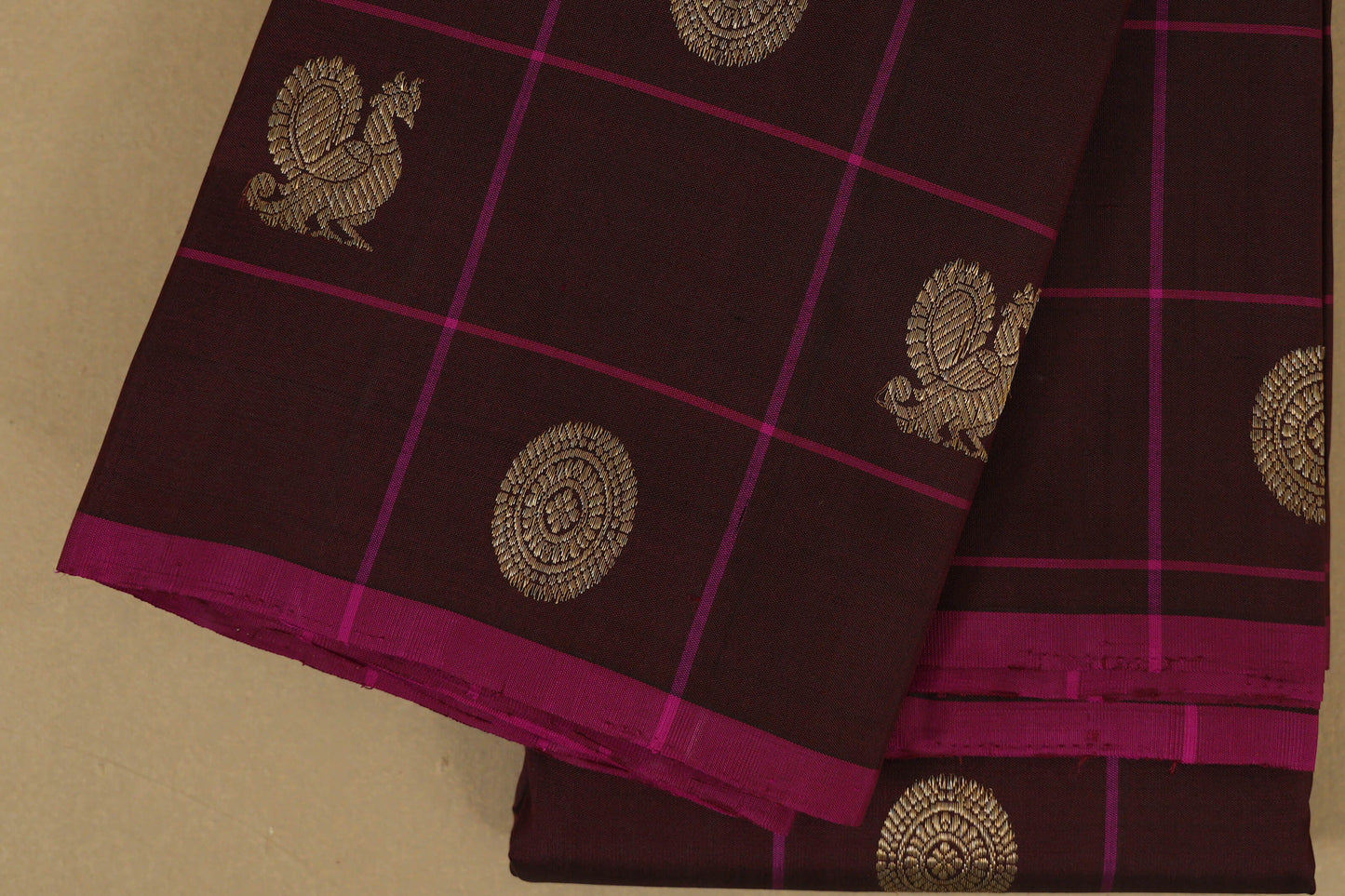 Coffee Brown Checks with Borderless Vintage Kanjivaram Silk Saree online