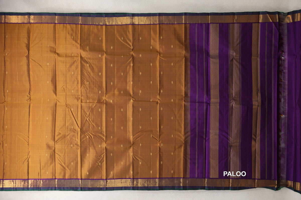 Gold Mustard vintage Kanjivaram Silk Saree paloo