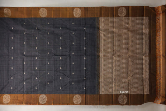 Deep navy blue with Golden Olive Green Vintage Kanjivaram Silk Saree by Shreenivas Silks PSSR019393