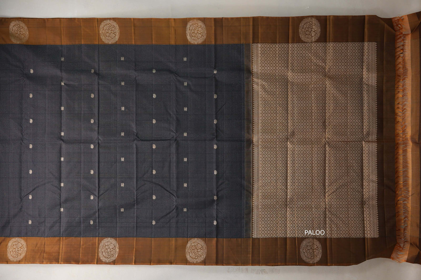 Deep navy blue with Golden Olive Green Vintage Kanjivaram Silk Saree by Shreenivas Silks PSSR019393
