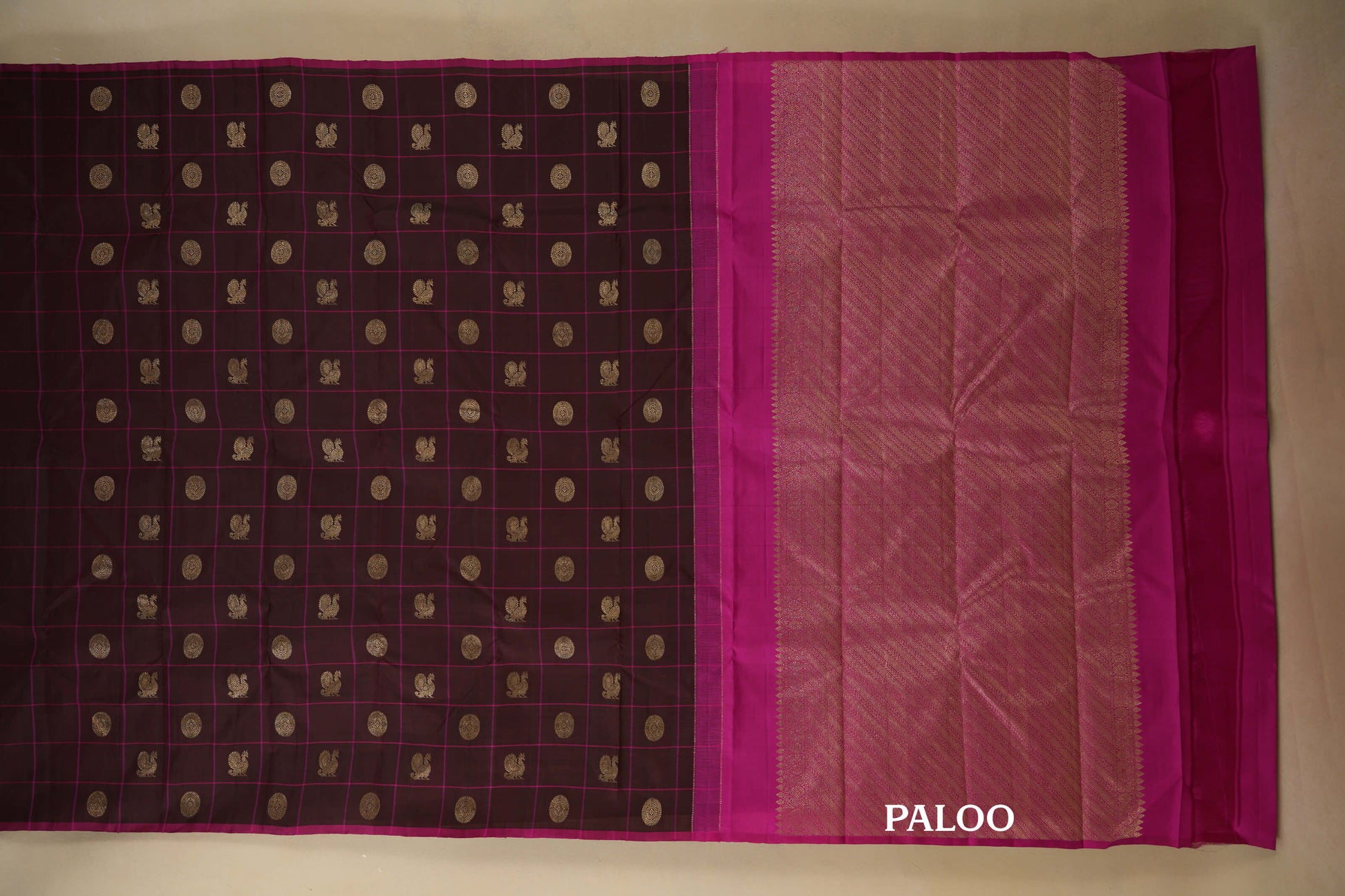 Coffee Brown Checks with Borderless Vintage Kanjivaram Silk Saree paloo