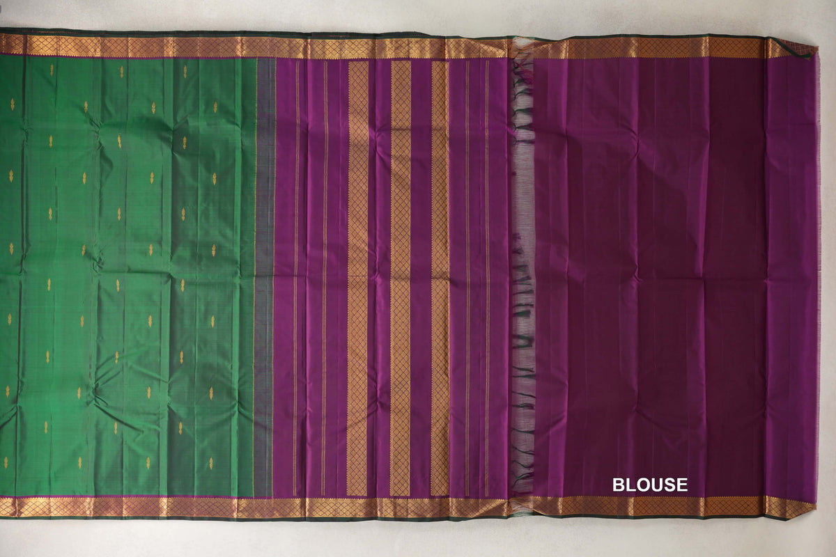  Forest Green Vintage Kanjivaram Silk Saree blouse